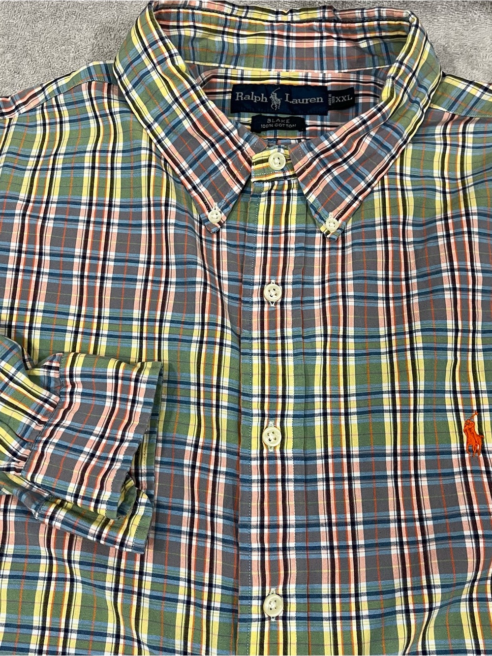 Polo Ralph Lauren Mens XXL Cotton Blake Button Up Multicolor Plaid Dress Shirt